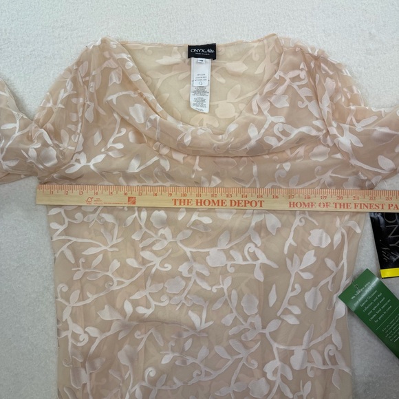 NWT Onix Nite Peach Floral Fairy Drape Neck Long Sleeve Mesh Top Size 18 - Picture 6 of 7